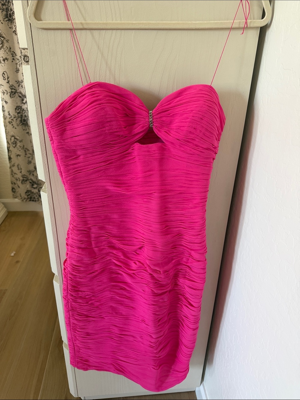 Niteline Hot Pink Ruched Strapless Mini Dress